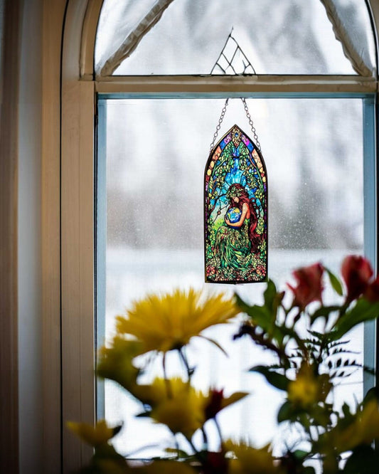 Glass Suncatcher 8in Cathedral - Earth Goddess
