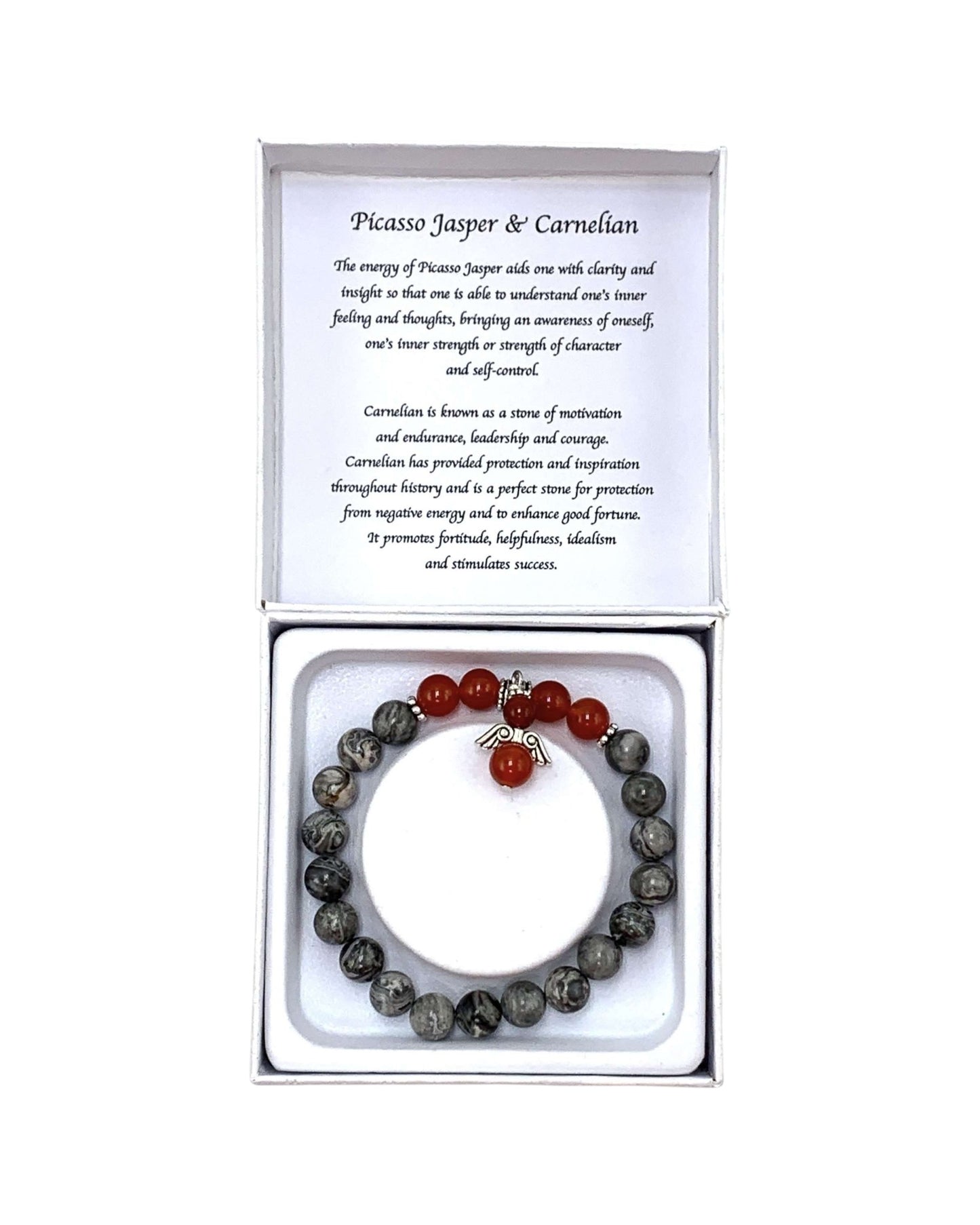 Grey Picasso Jasper & Carnelian bracelet - Angel