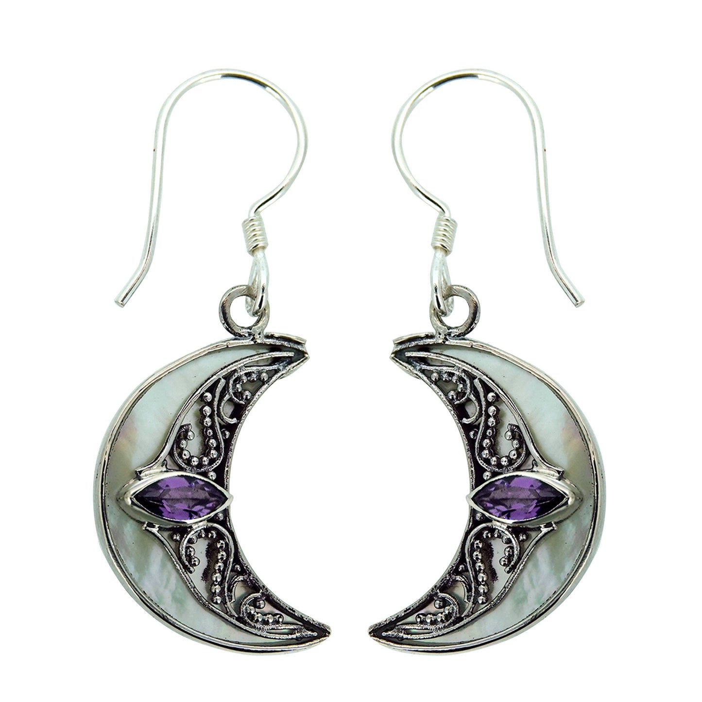 Amethyst & Mother of Pearl Moon Earrings