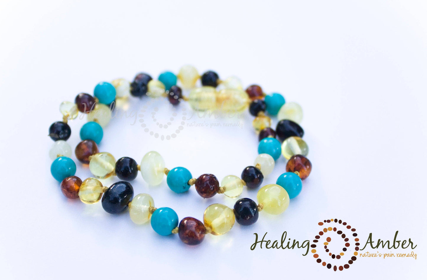Multi Amber & Turquoise Gemstone-11 inch Amber Necklace