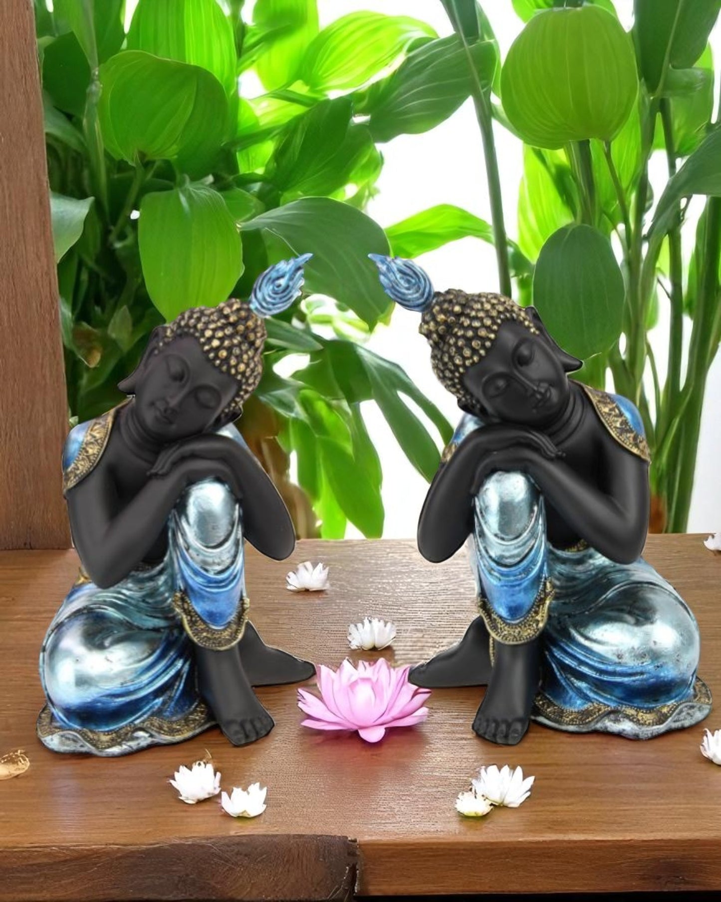 18cm Rulai Resting Blue Buddha (set of 2)