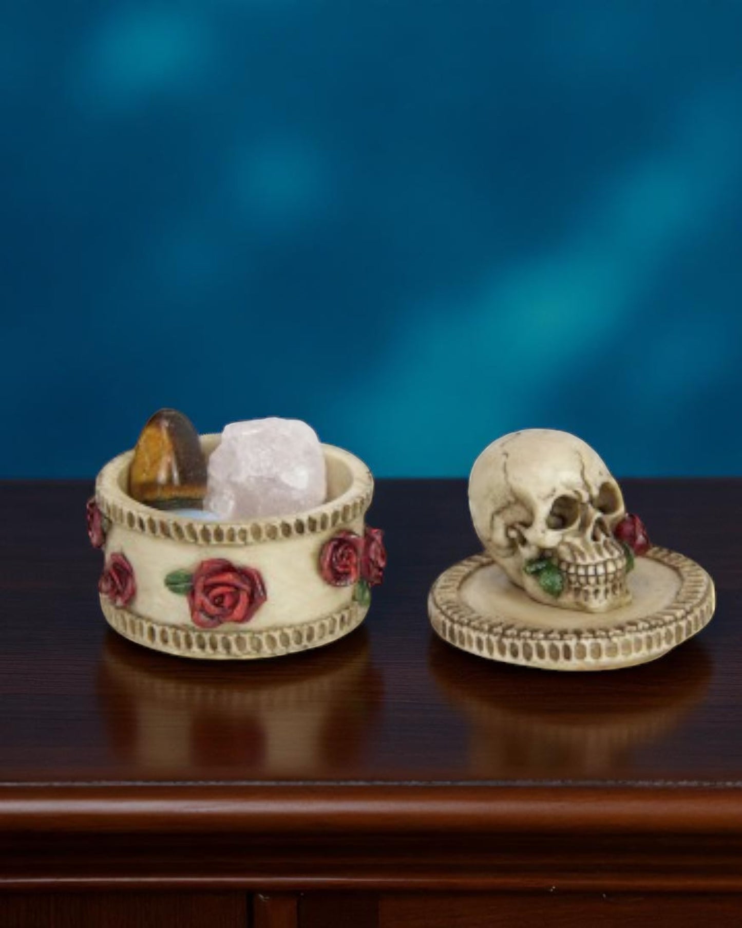 Skull on Trinket Box with Roses