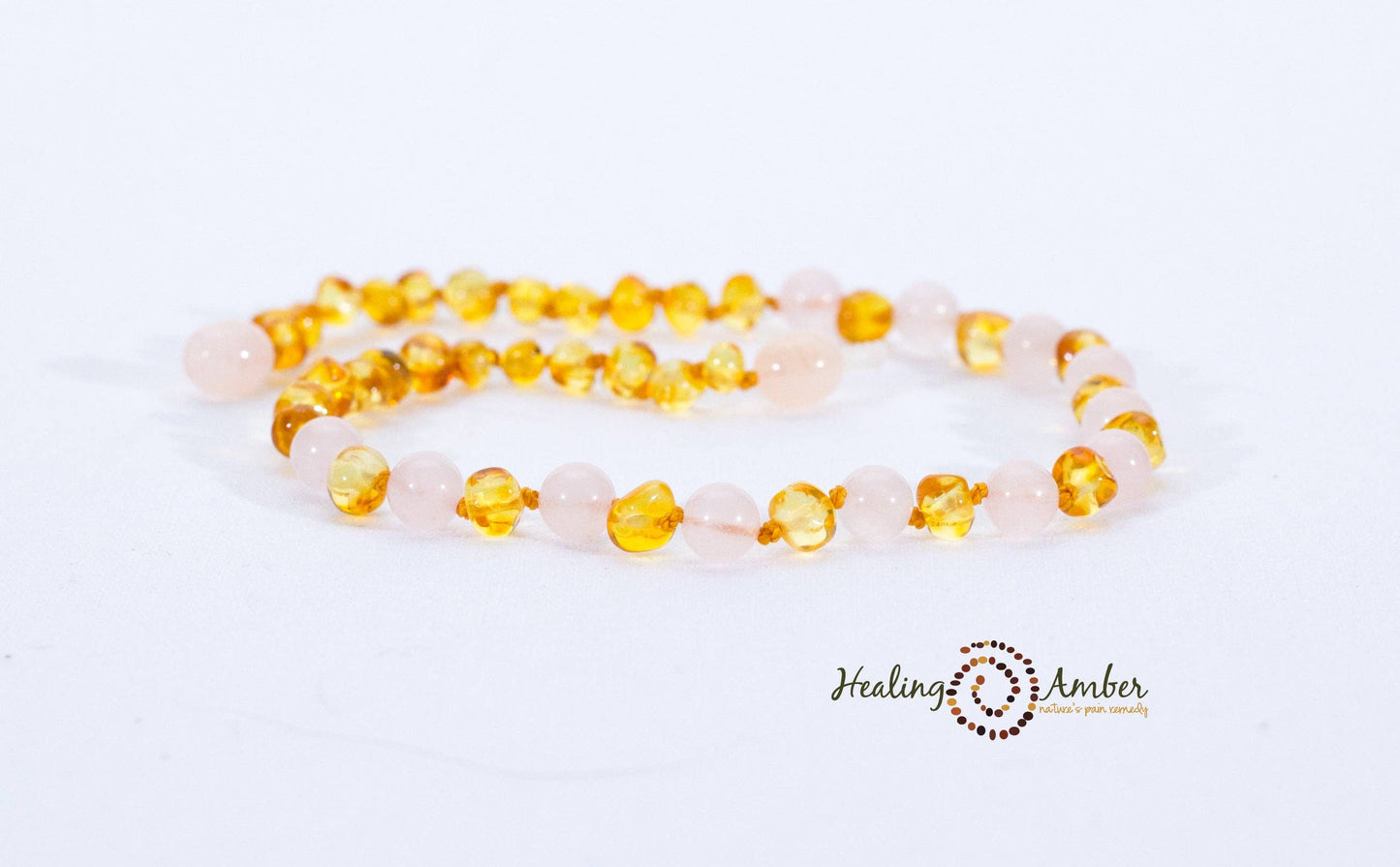Gold Amber & Rose Quartz-11 inch Amber Necklace