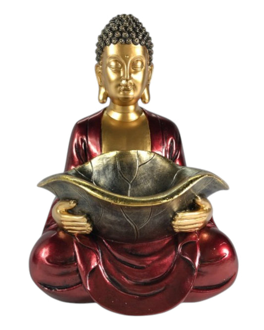 29cm Gold & Red Sitting Buddha with Bowl
