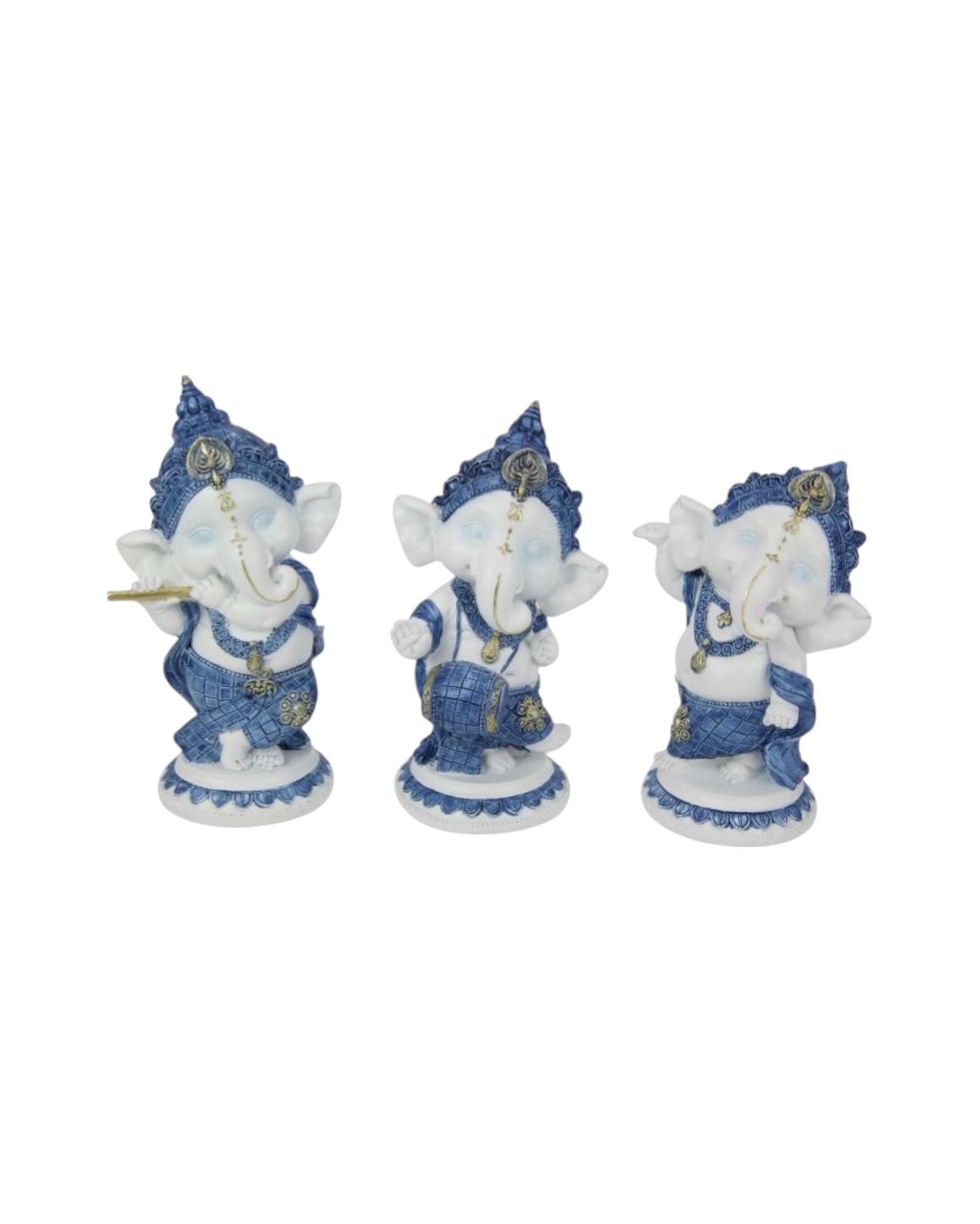 Ganesh Dancing Blue/White set of 3