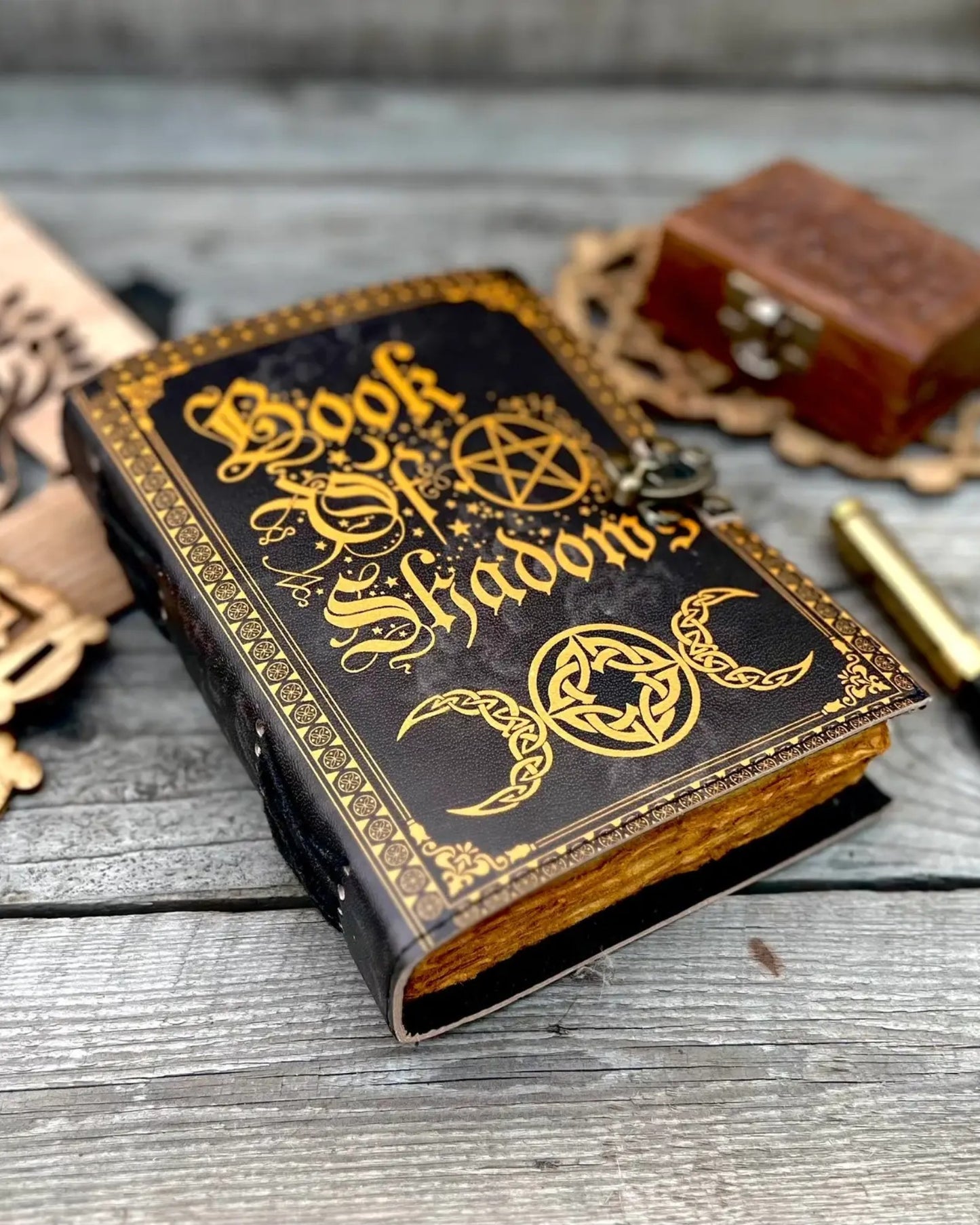Leather Journal Vintage Notebook with Book of Shadow Print