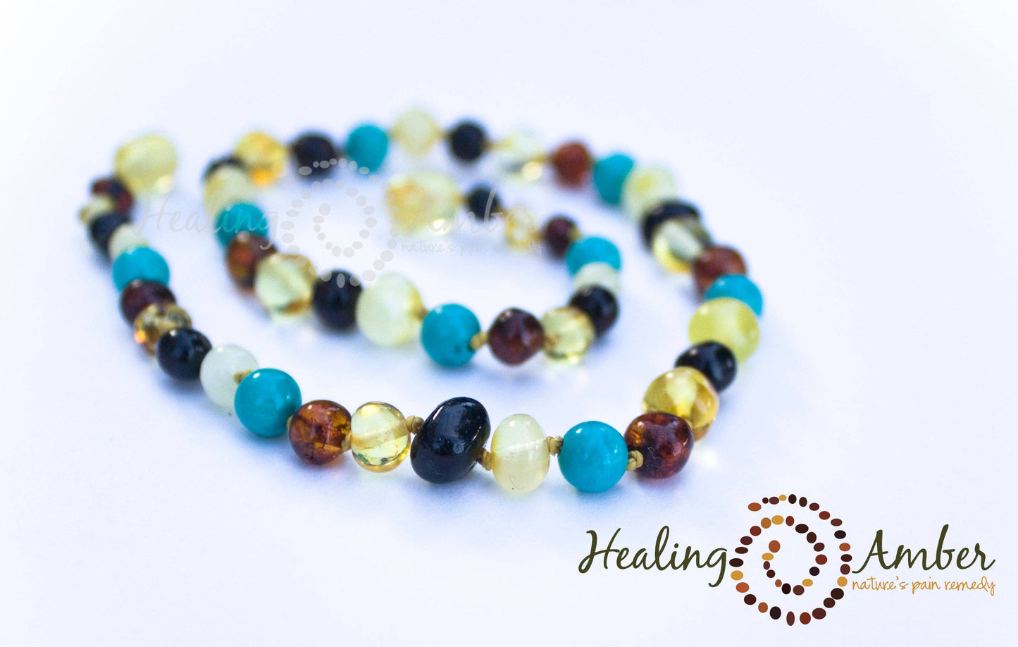 Multi Amber & Turquoise Gemstone-11 inch Amber Necklace