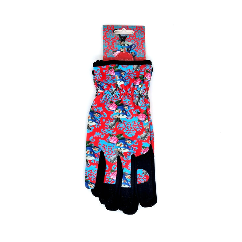 Gardening Gloves - "Nurture" artwork (Fantail Bird with Cup and Rose)