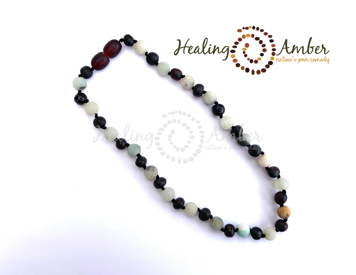 Raw Molasses Amber & Amazonite Gemstone-11 inch Necklace