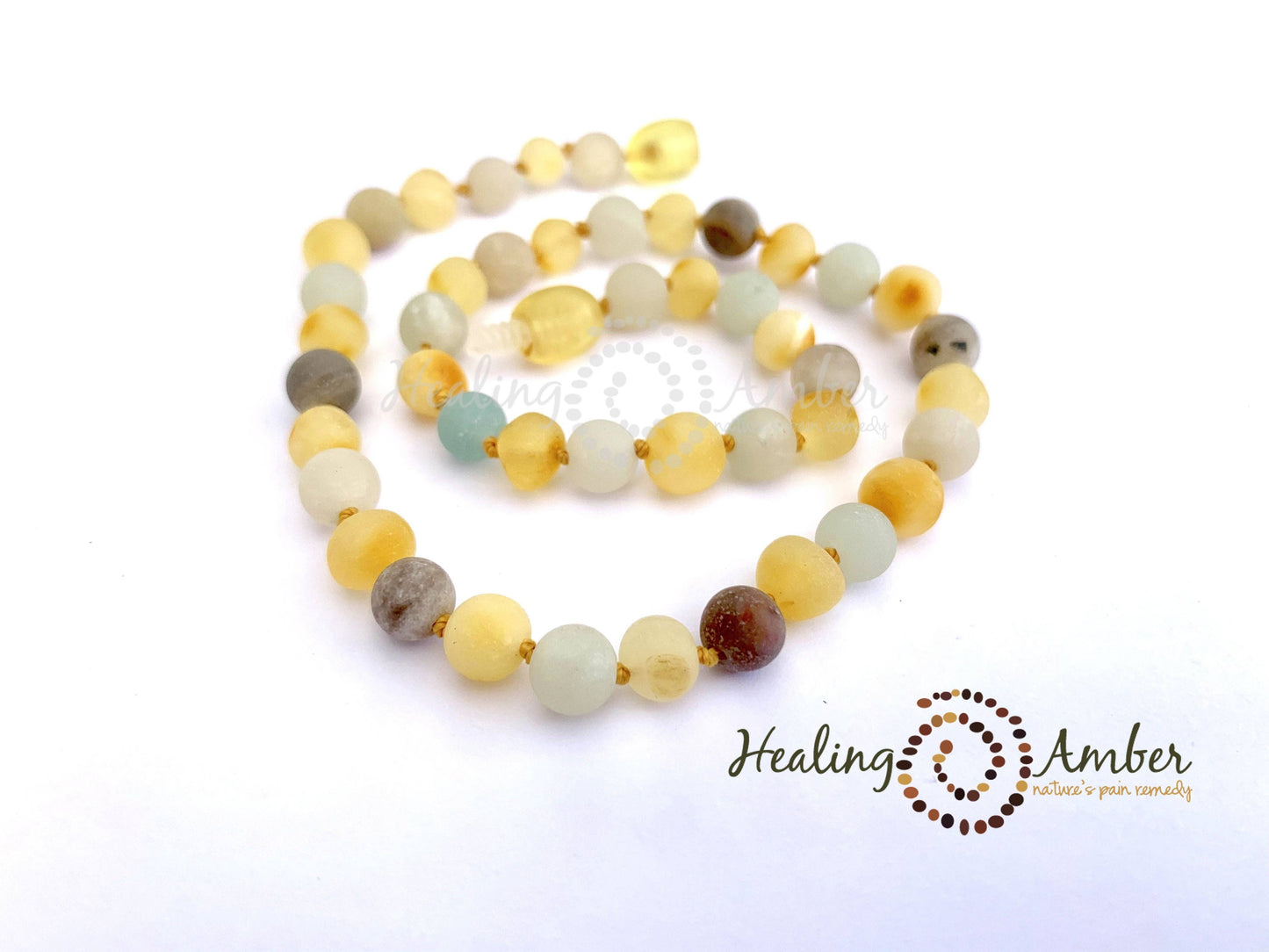Raw Gold Amber & Amazonite Gemstone-11 inch Necklace