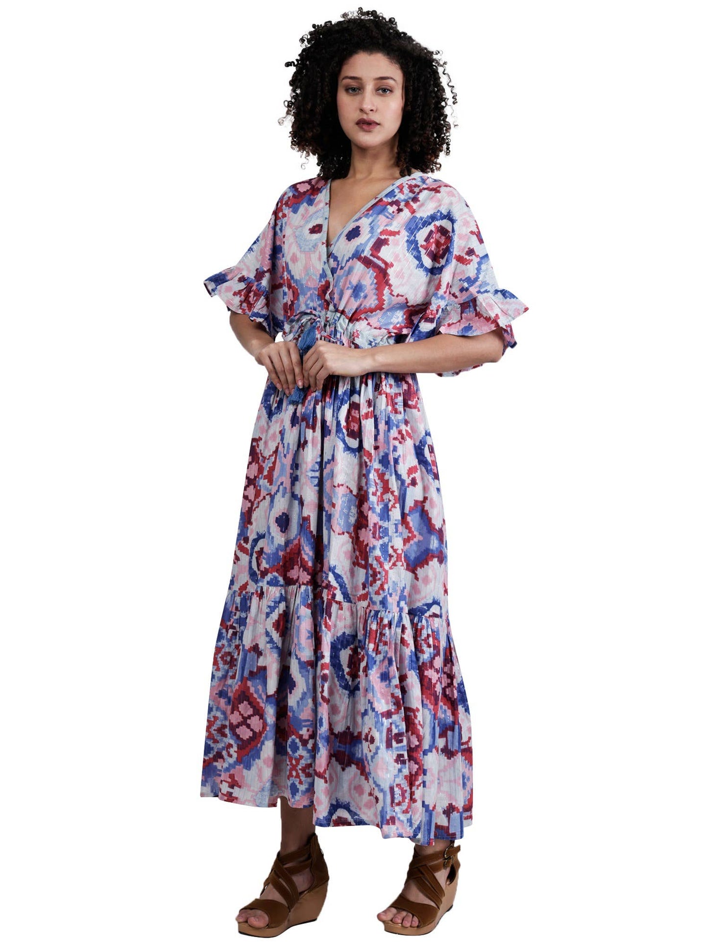 Abstract Screen Print Empire Waist Maxi Dress