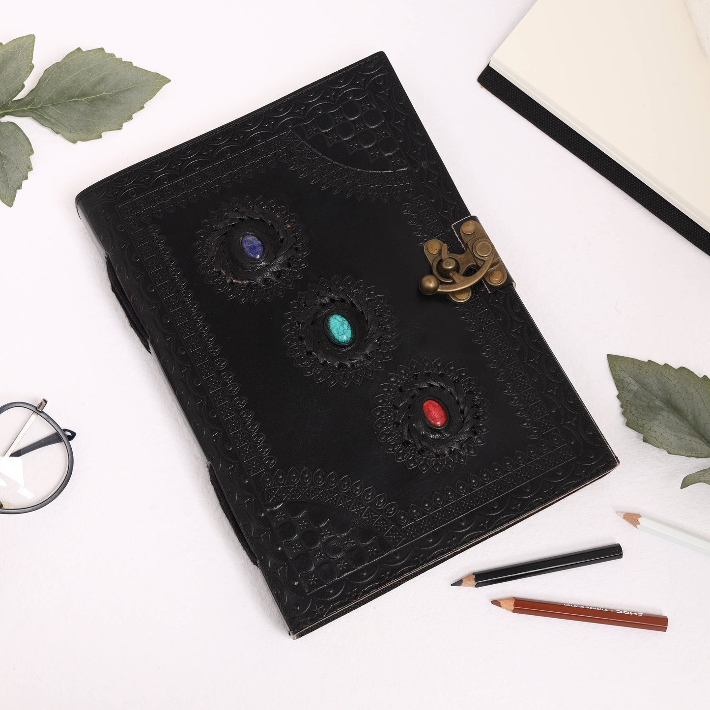 3 Precious Stone Chakra Leather Meditation Journal
