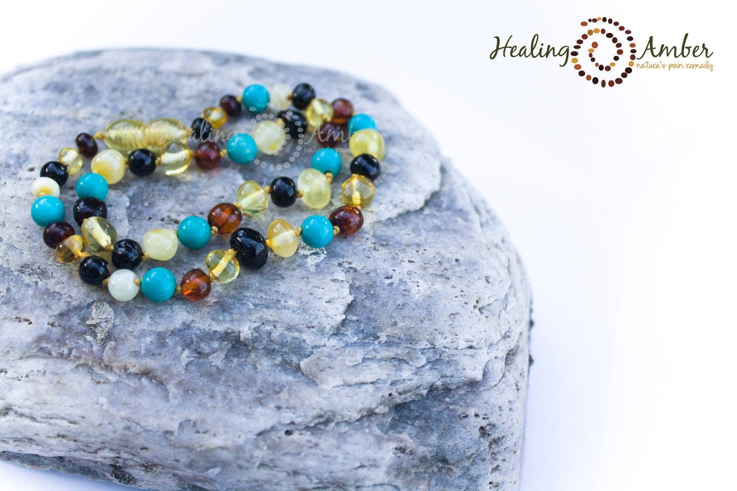Multi Amber & Turquoise Gemstone-11 inch Amber Necklace
