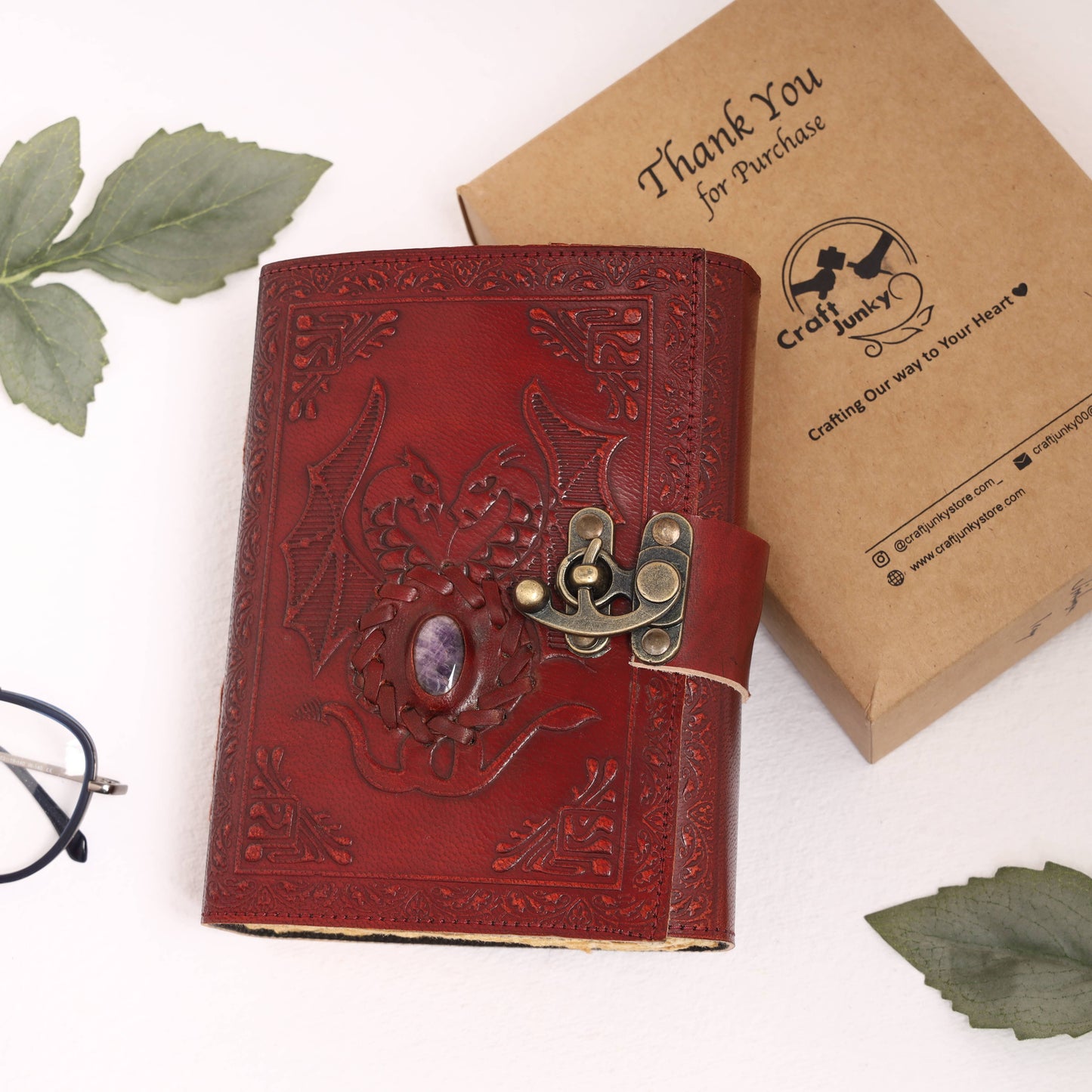 Leather Journal with Stone Dragon Embossed Travel Journal