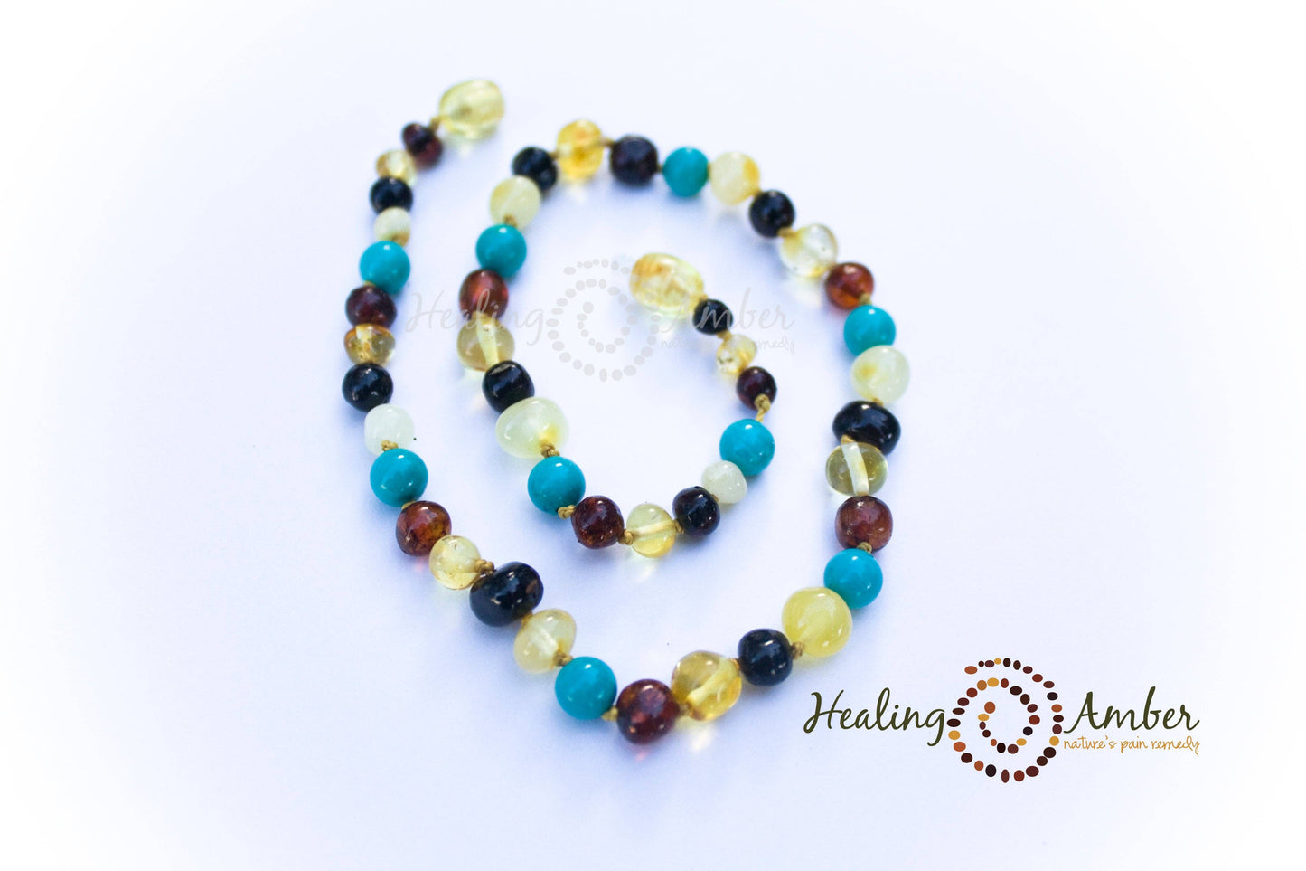 Multi Amber & Turquoise Gemstone-11 inch Amber Necklace