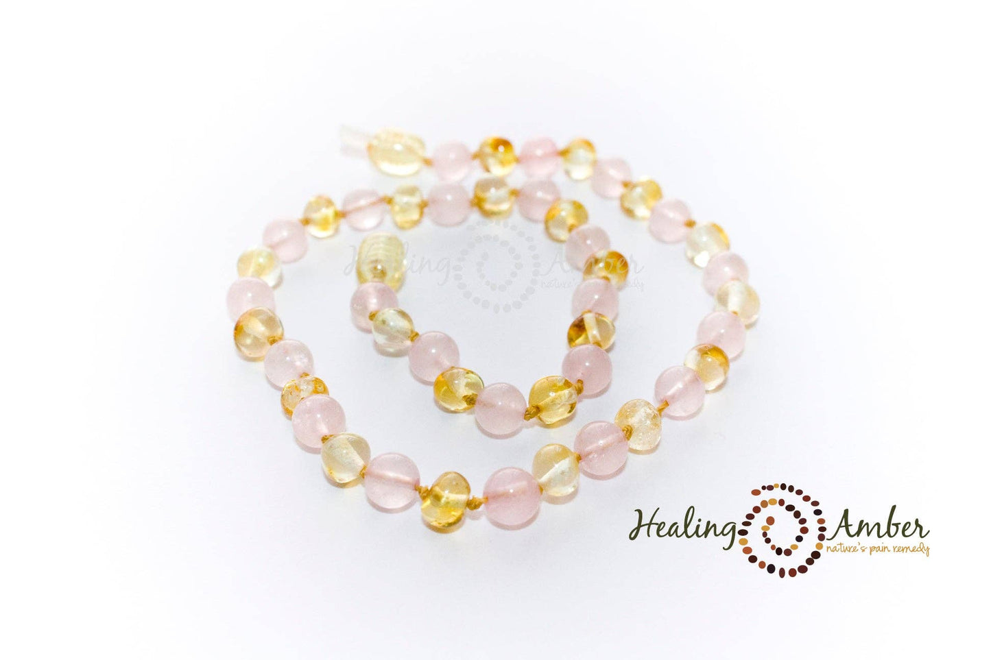 Gold Amber & Rose Quartz-11 inch Amber Necklace