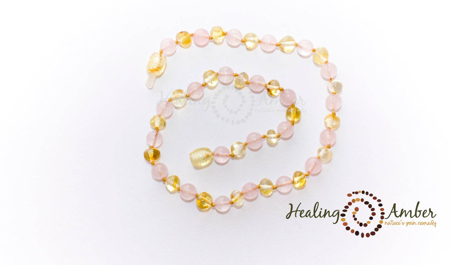 Gold Amber & Rose Quartz-11 inch Amber Necklace