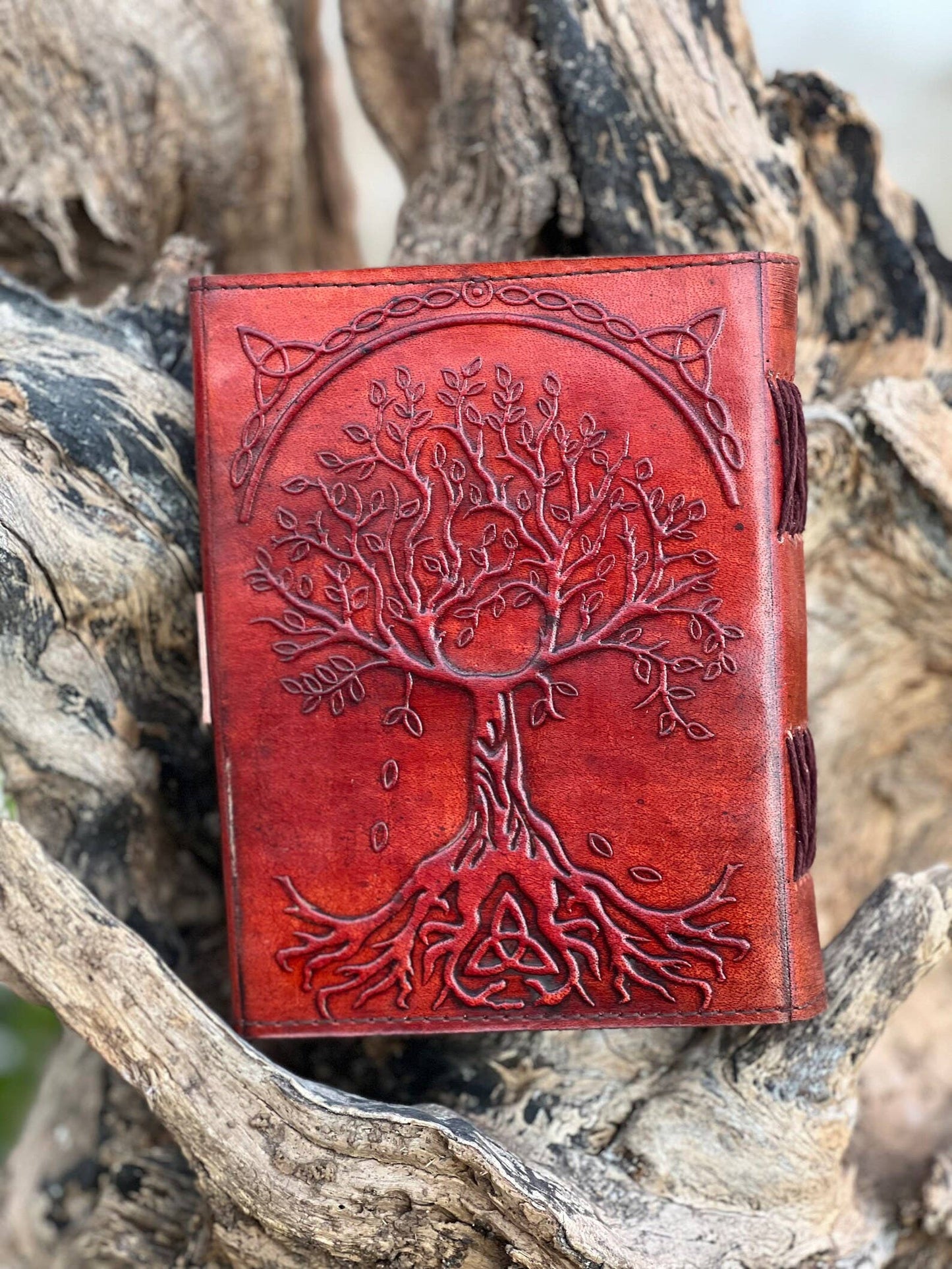 Leather Journal Notebook Tree Embossed Life of Tree: Red