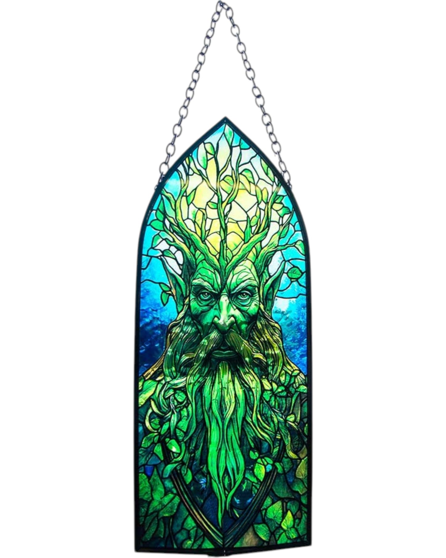 Glass Suncatcher 8in Cathedral  - Green Man
