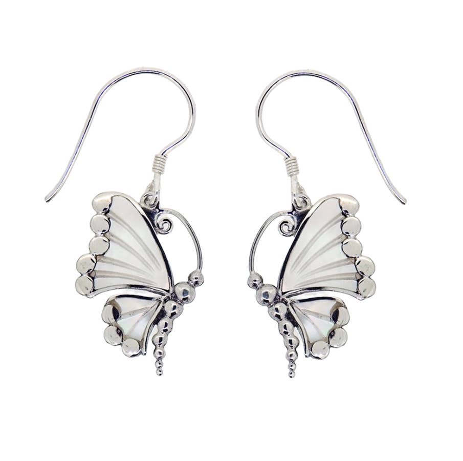 Mother of pearl Fancy Silver Butterfly Earrings