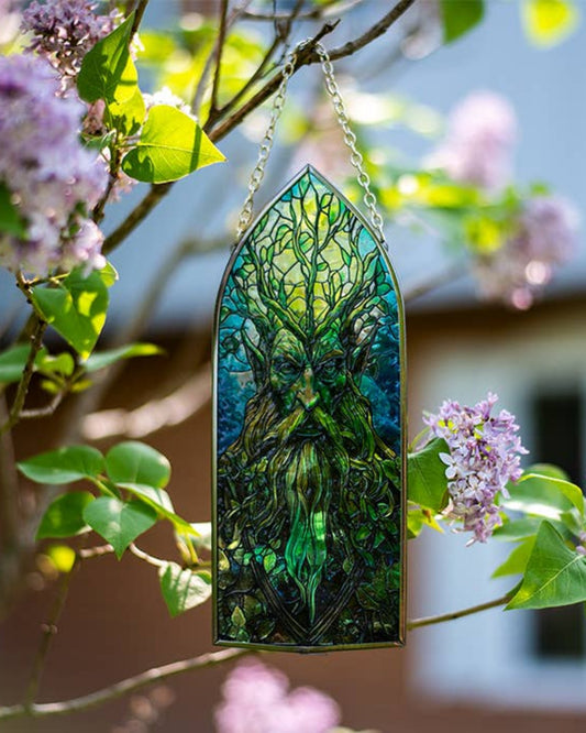 Glass Suncatcher 8in Cathedral  - Green Man