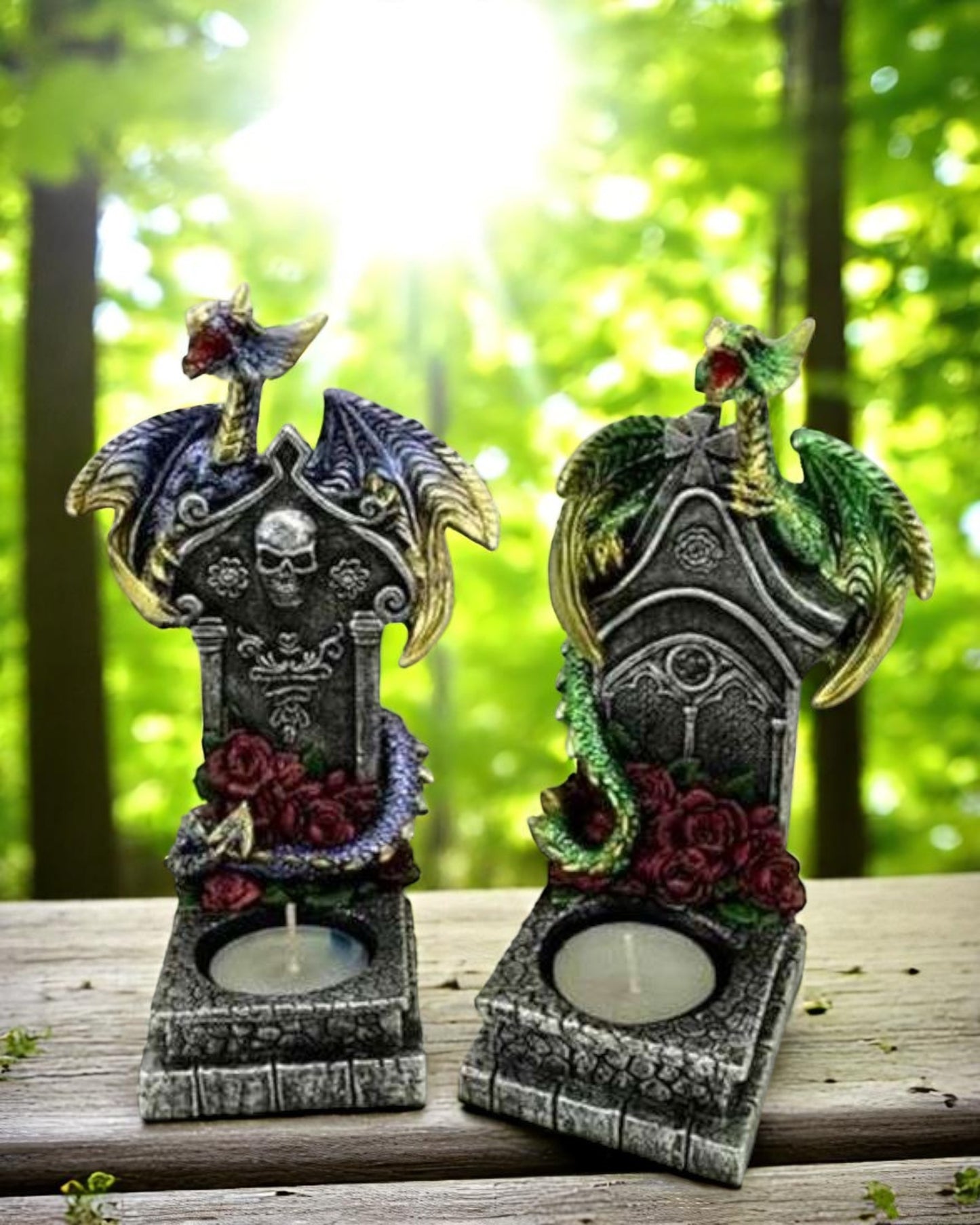 Blue & Green Dragons on Graves Tea Light Holder