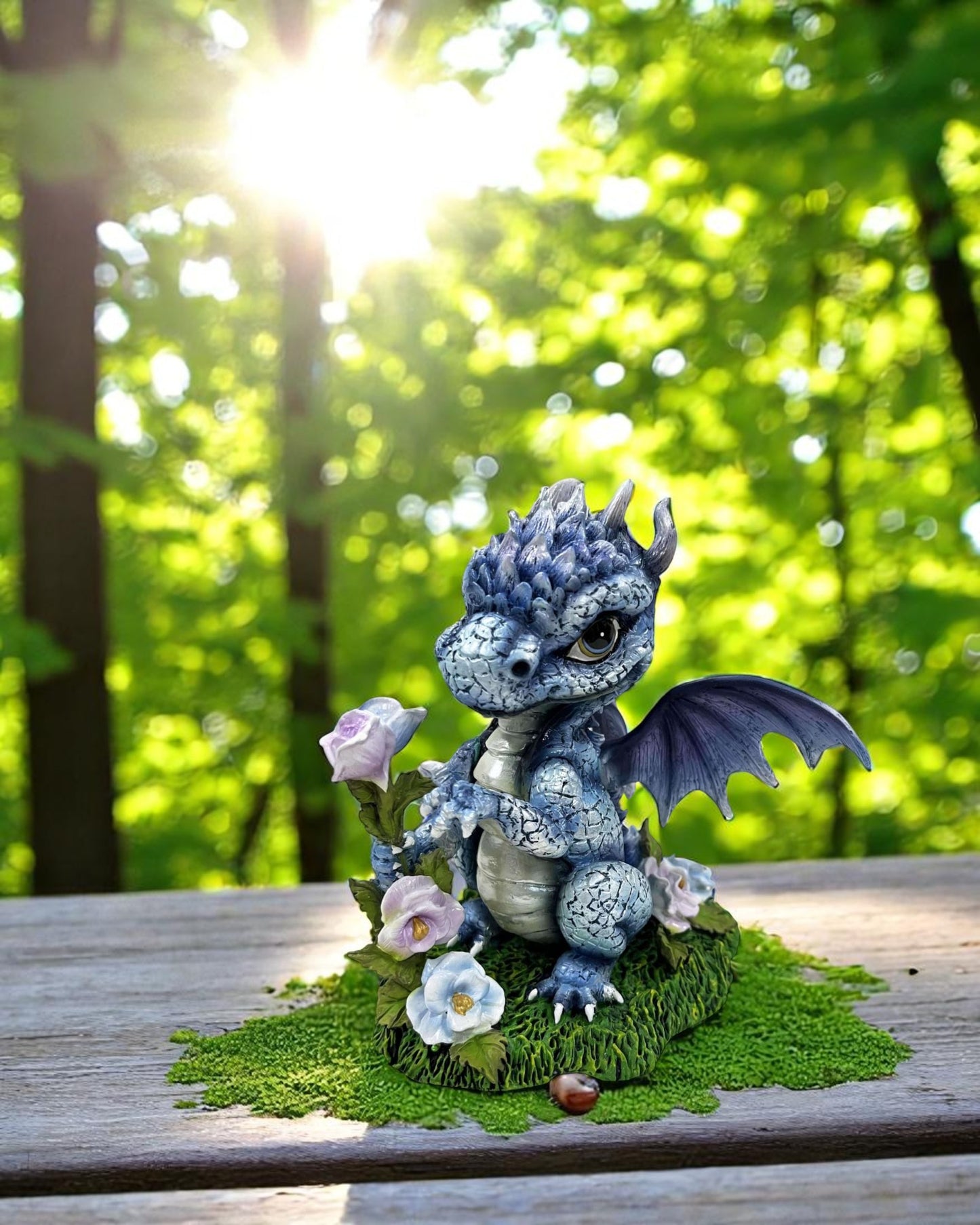 Ice Blue Dragon with Flowers