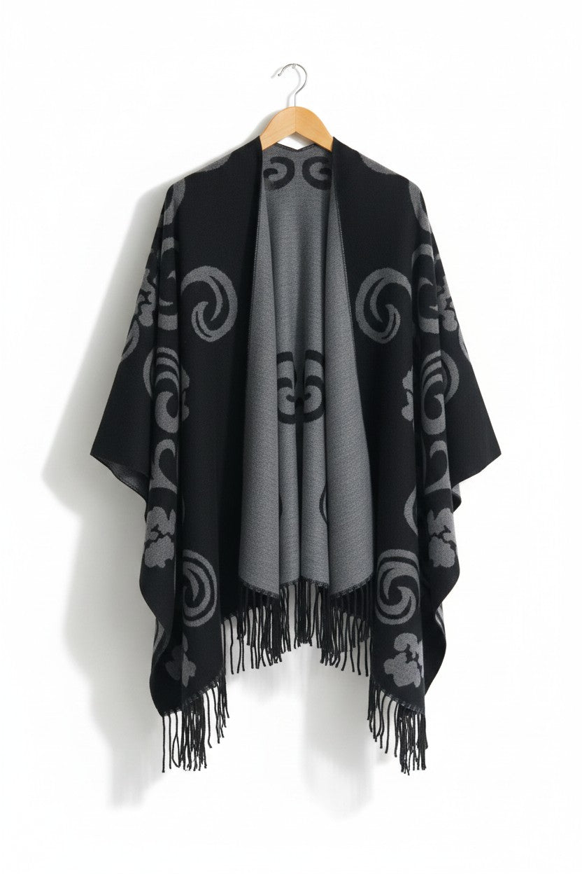 Cape with curls design Black with Tassles