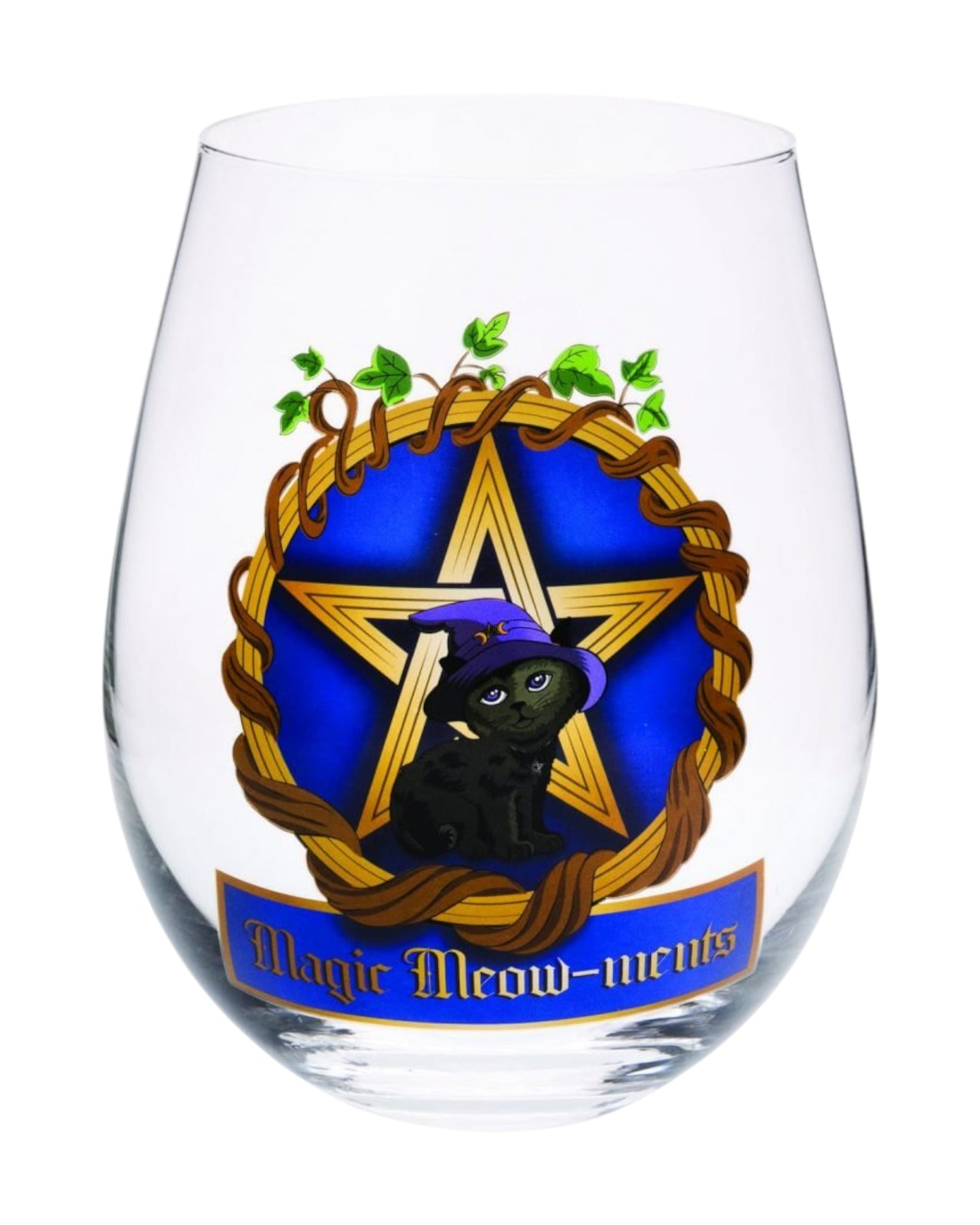 Black Cat Pentacle Stemless Wine Glass