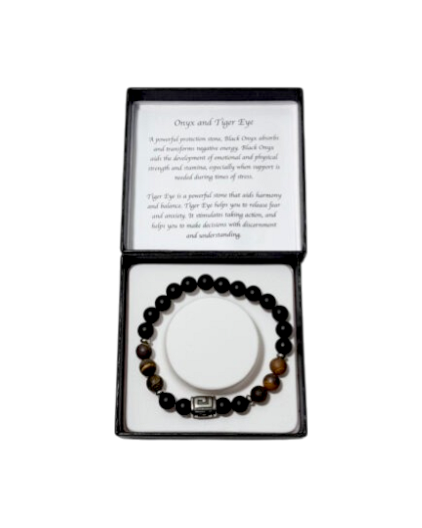 Men’s Bracelet Matte Onyx Matte Tiger Eye & Greek Letter Bead