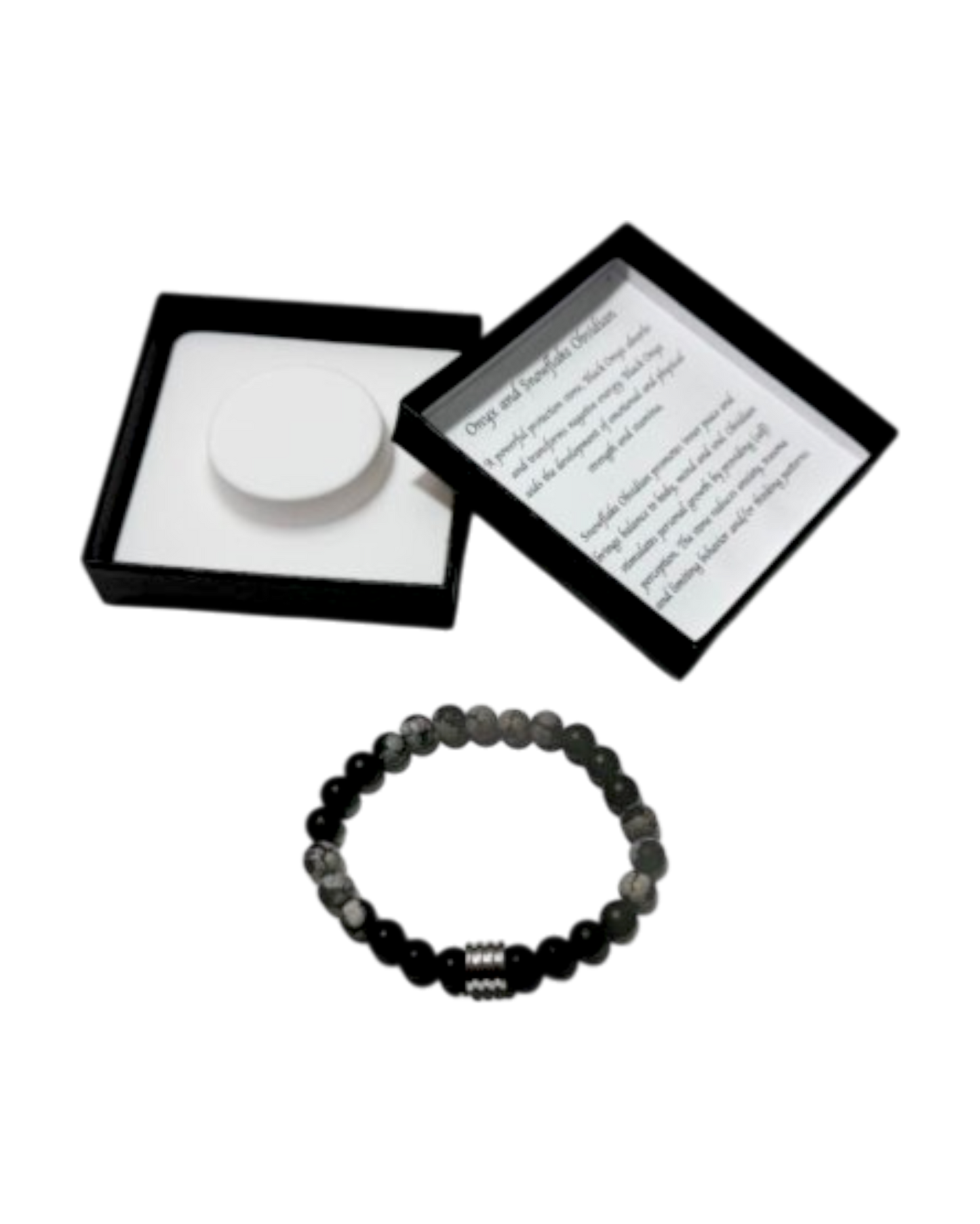 Men’s Bracelet Matte Onyx Matte Snowflake Obsidian & 4 Ring Bead
