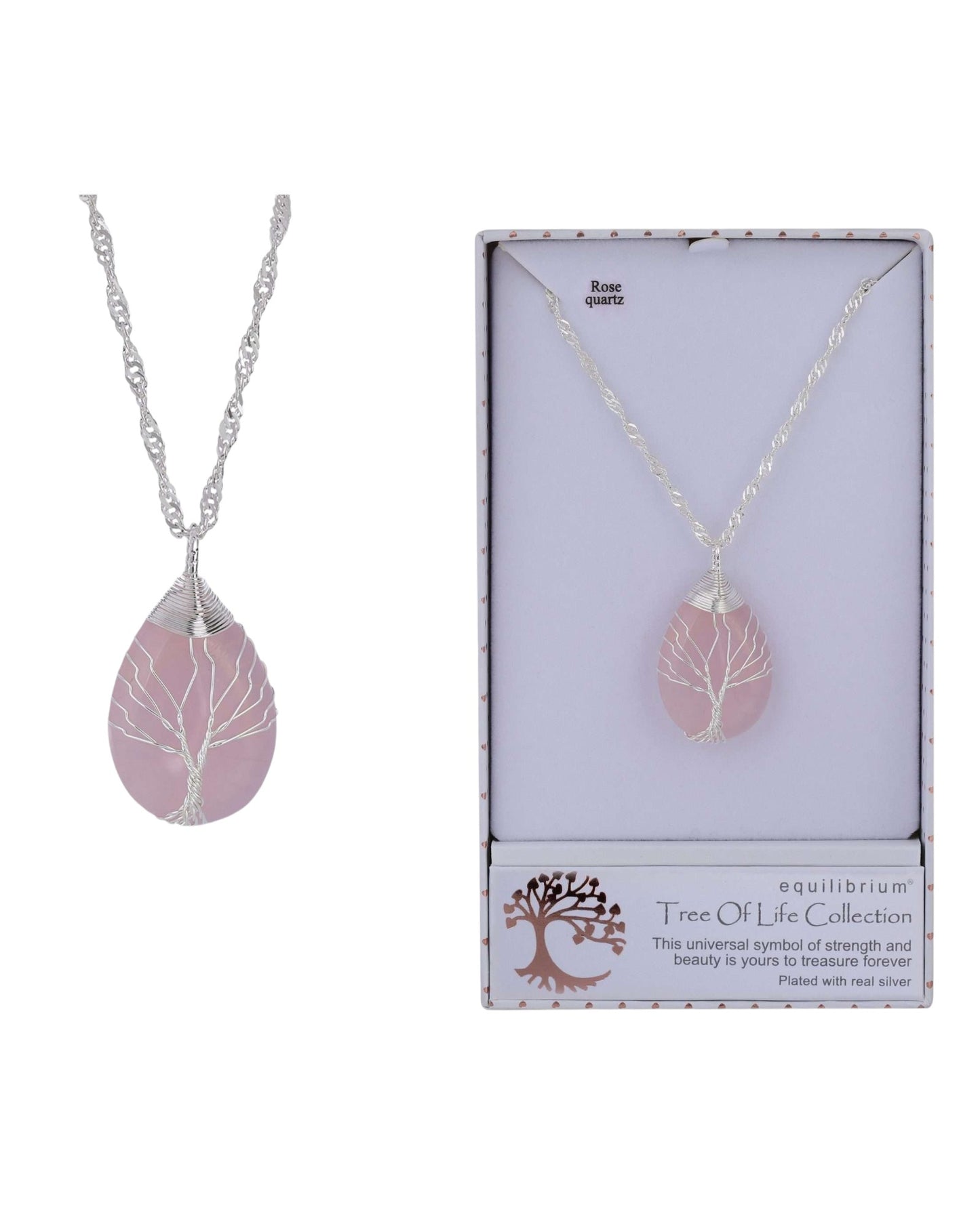 Equilibrium Necklace Tree of Life Teardrop Rose Quartz
