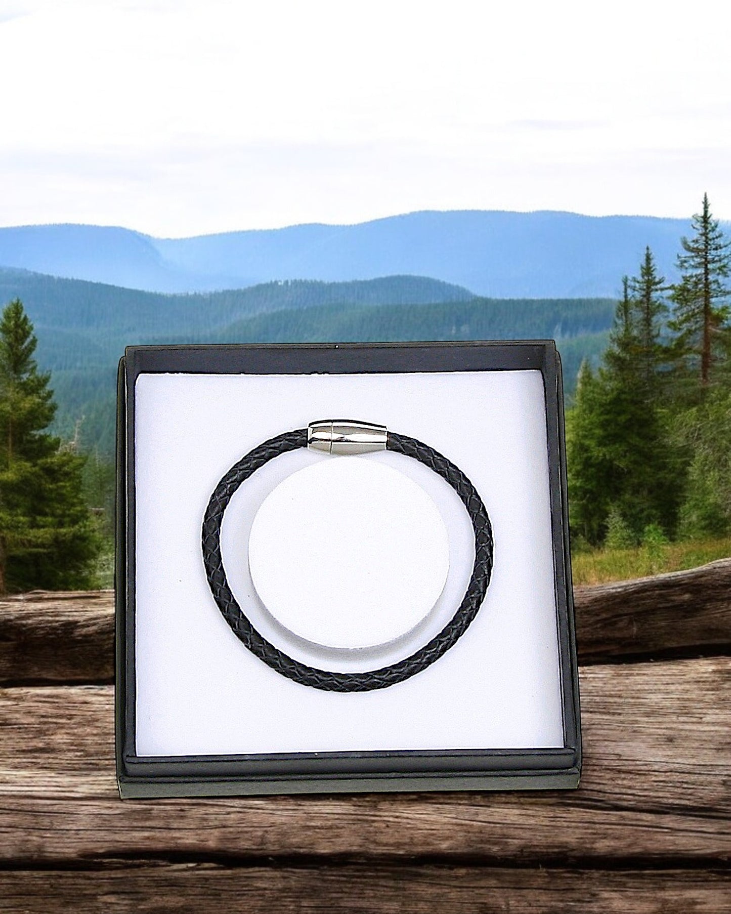 Equilibrium Men Leather Black Bracelet
