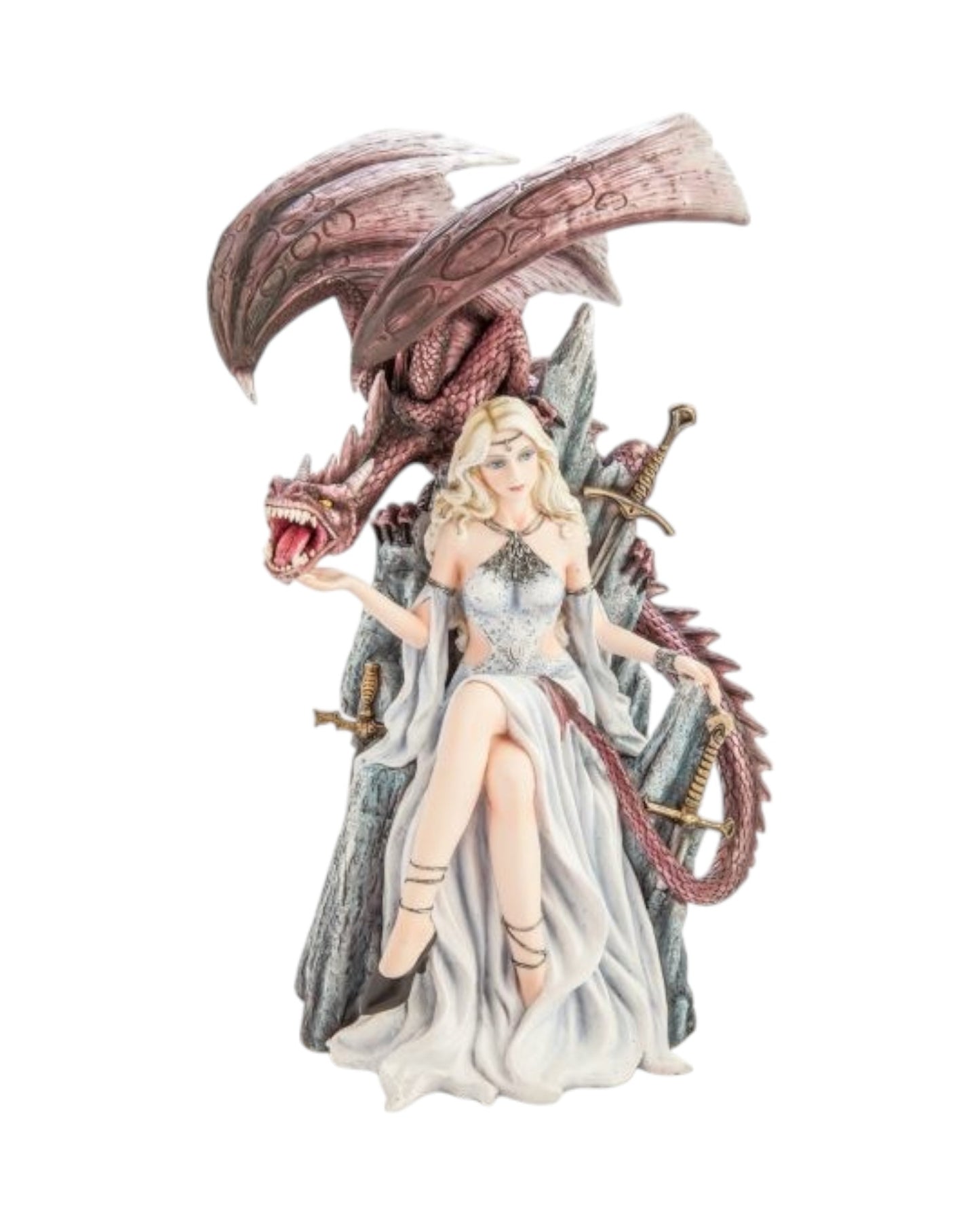 White Queen on Throne with Dragon Figurine