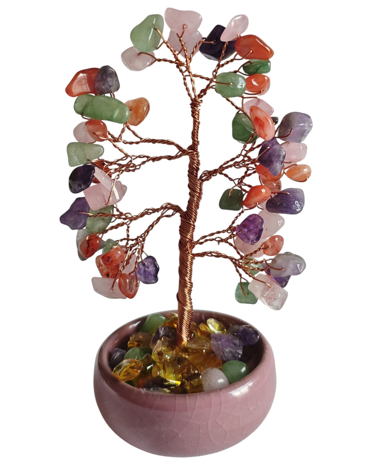 Mixed Stone Gemstone Tree Ceramic Base