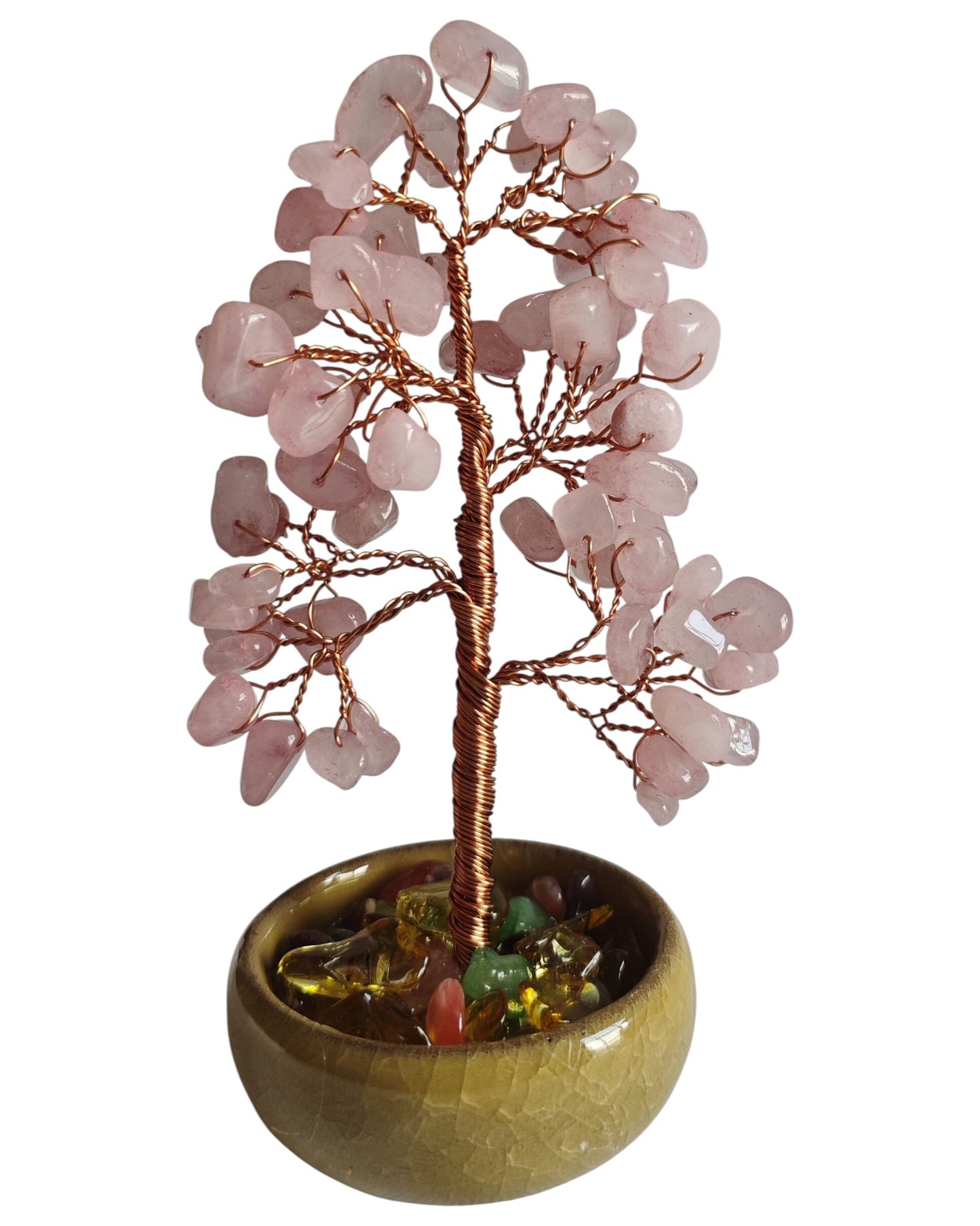 Rose Quartz Gemstone Tree Ceramic Base