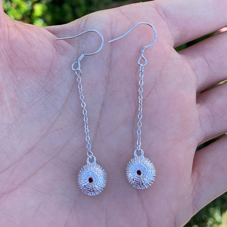 SILVER KINA SEA URCHIN DROP CHAIN EARRINGS