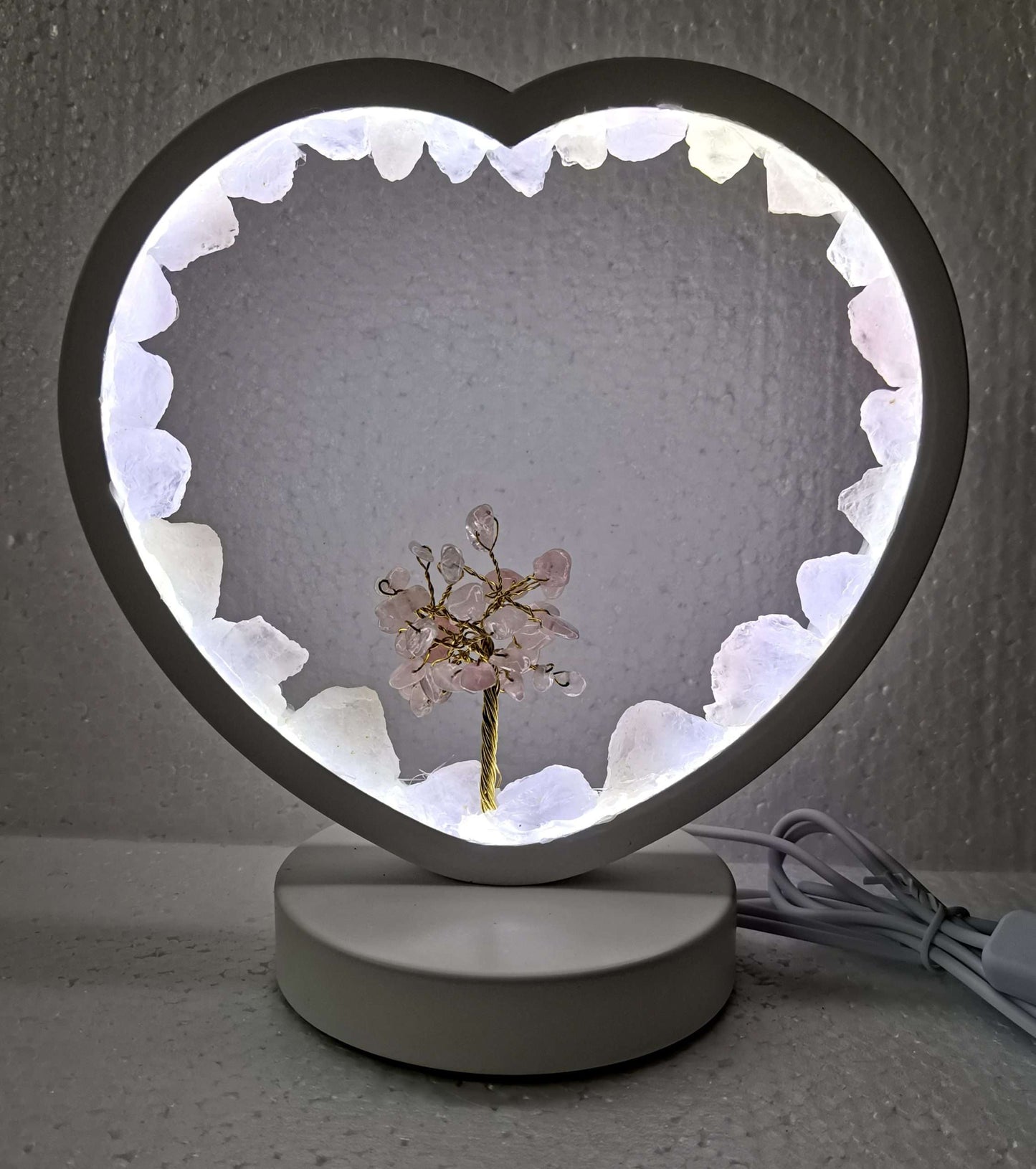 Rose Quartz LED USB Lamp with Gemstone Tree