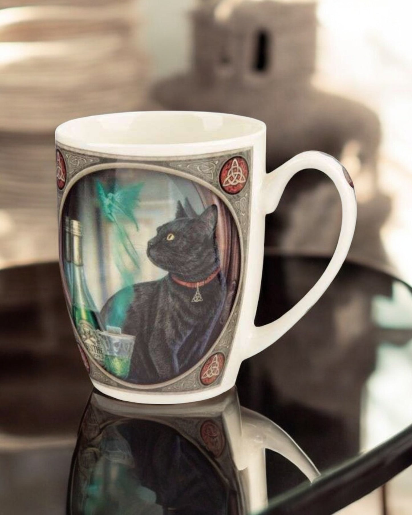 Black Cat with Green Fairy Mug