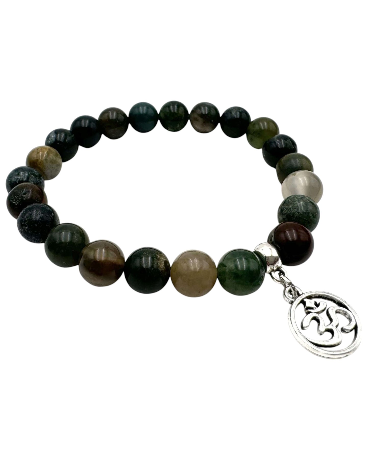 Indian Agate Bracelet with Ohm Charm