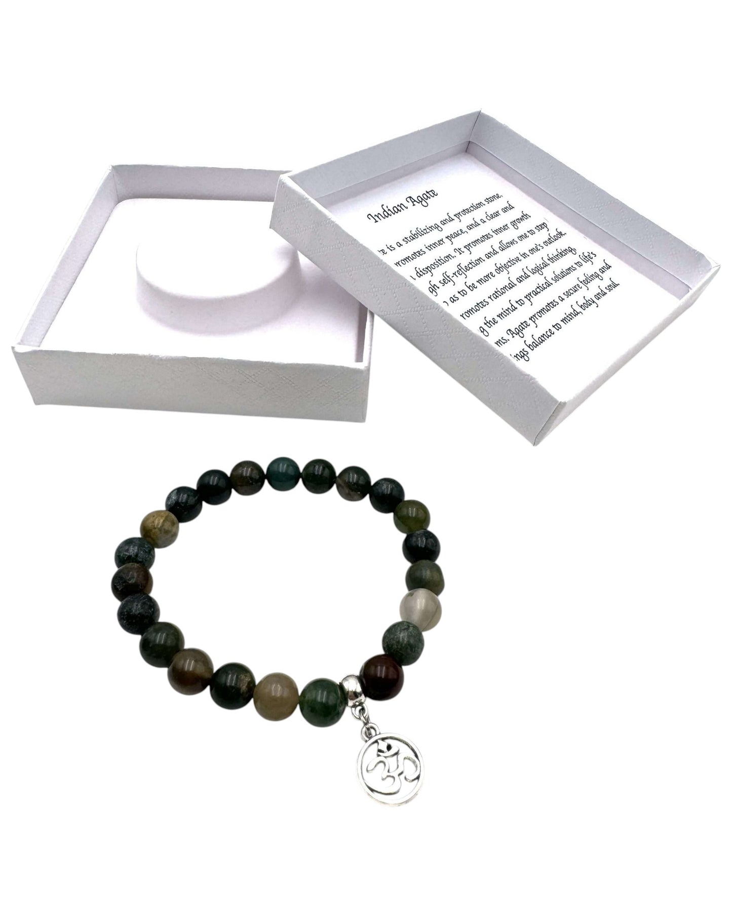 Indian Agate Bracelet with Ohm Charm