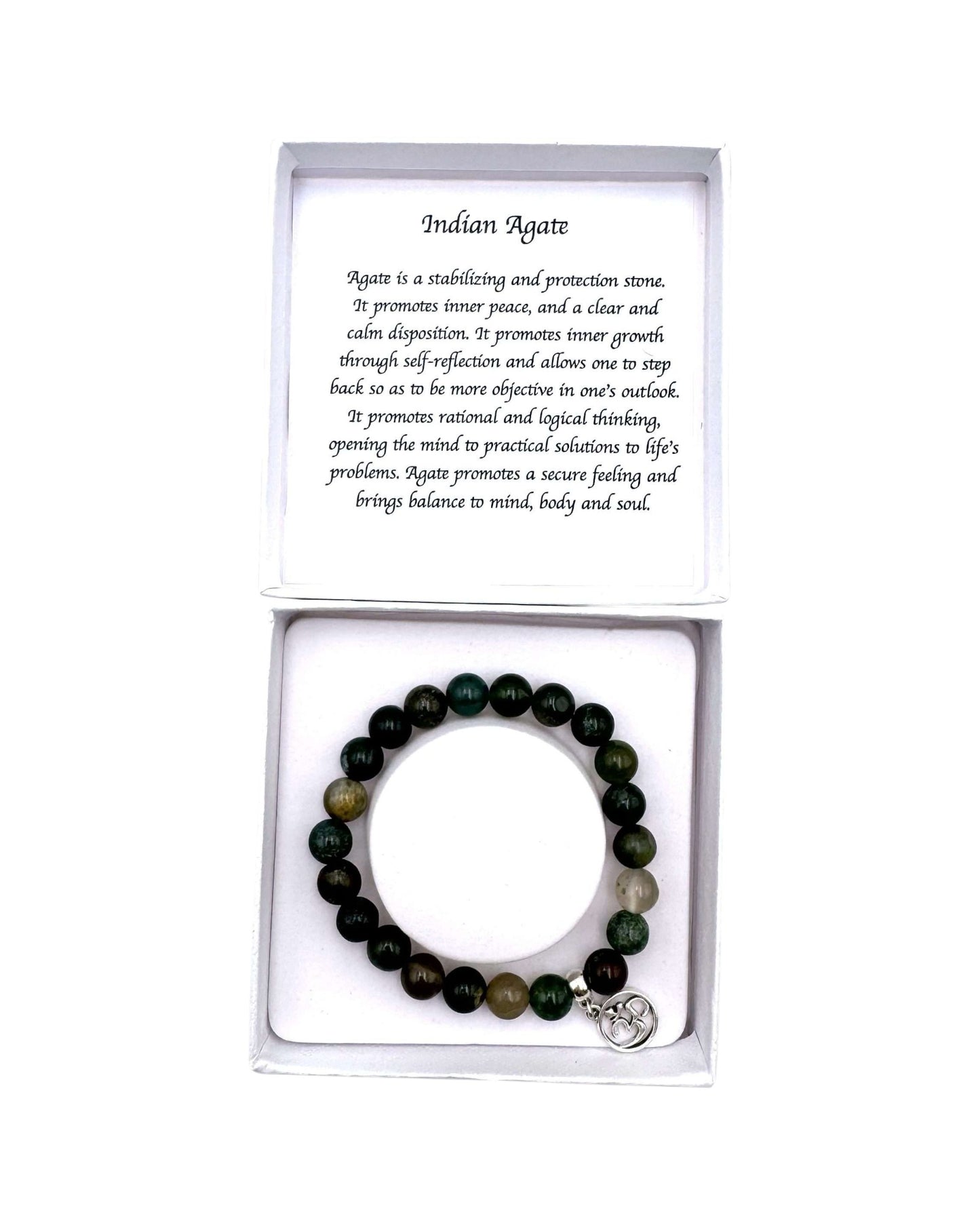 Indian Agate Bracelet with Ohm Charm