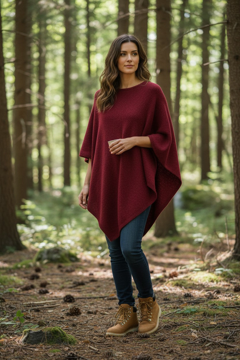 Poncho with ribbed edge - RED