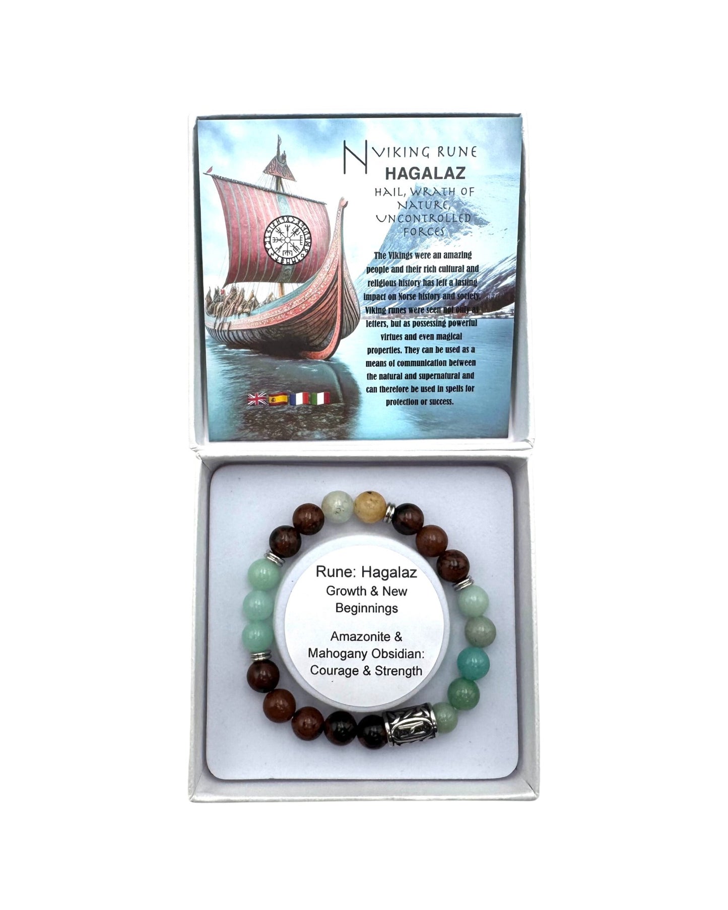 Rune bracelet Amazonite & Mahogany Obsidian Hagalaz
