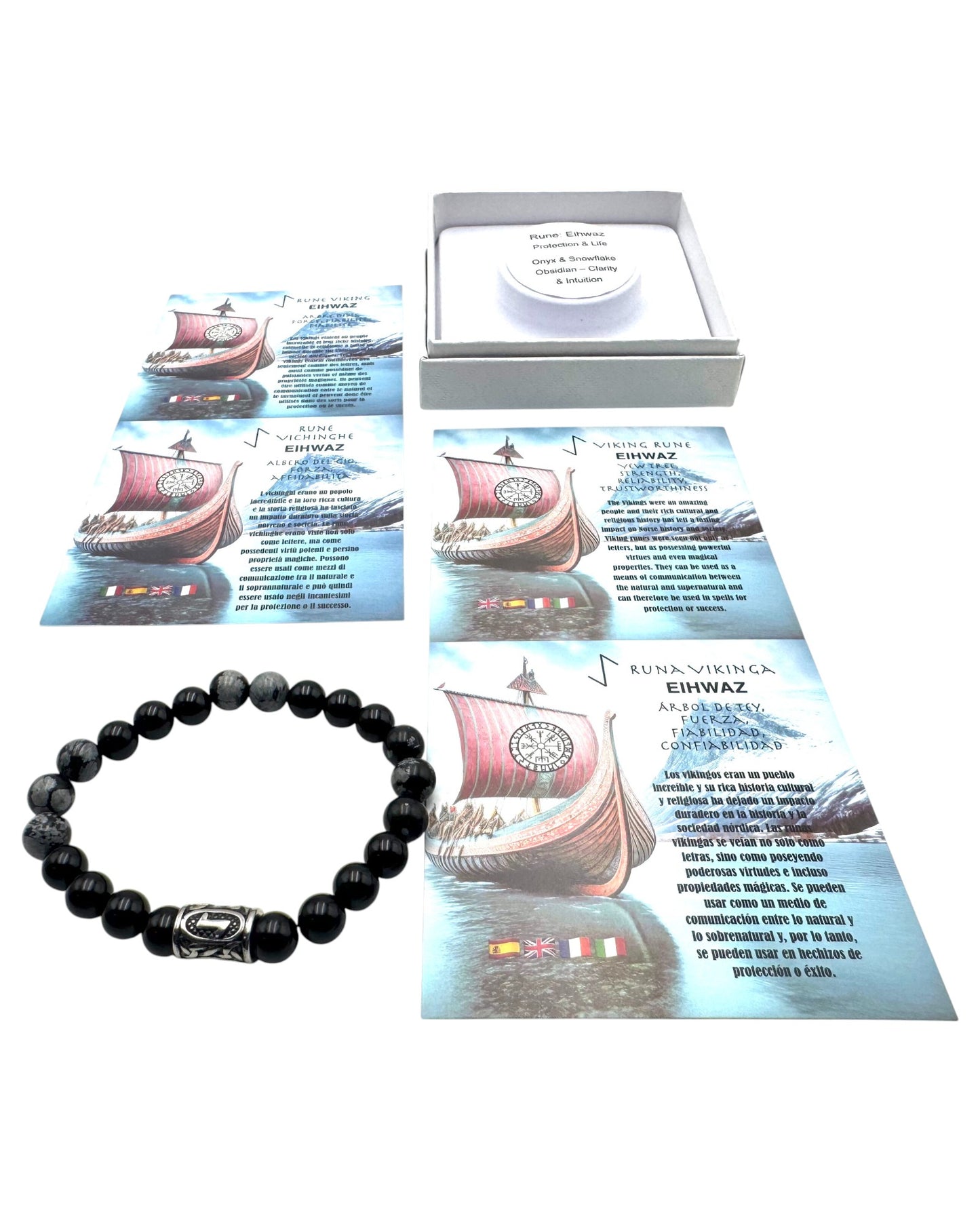 Rune bracelet Onyx & Snowflake Obsidian Elhwaz