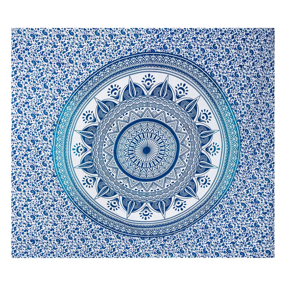 Mandala White Blue Cotton Tapestry