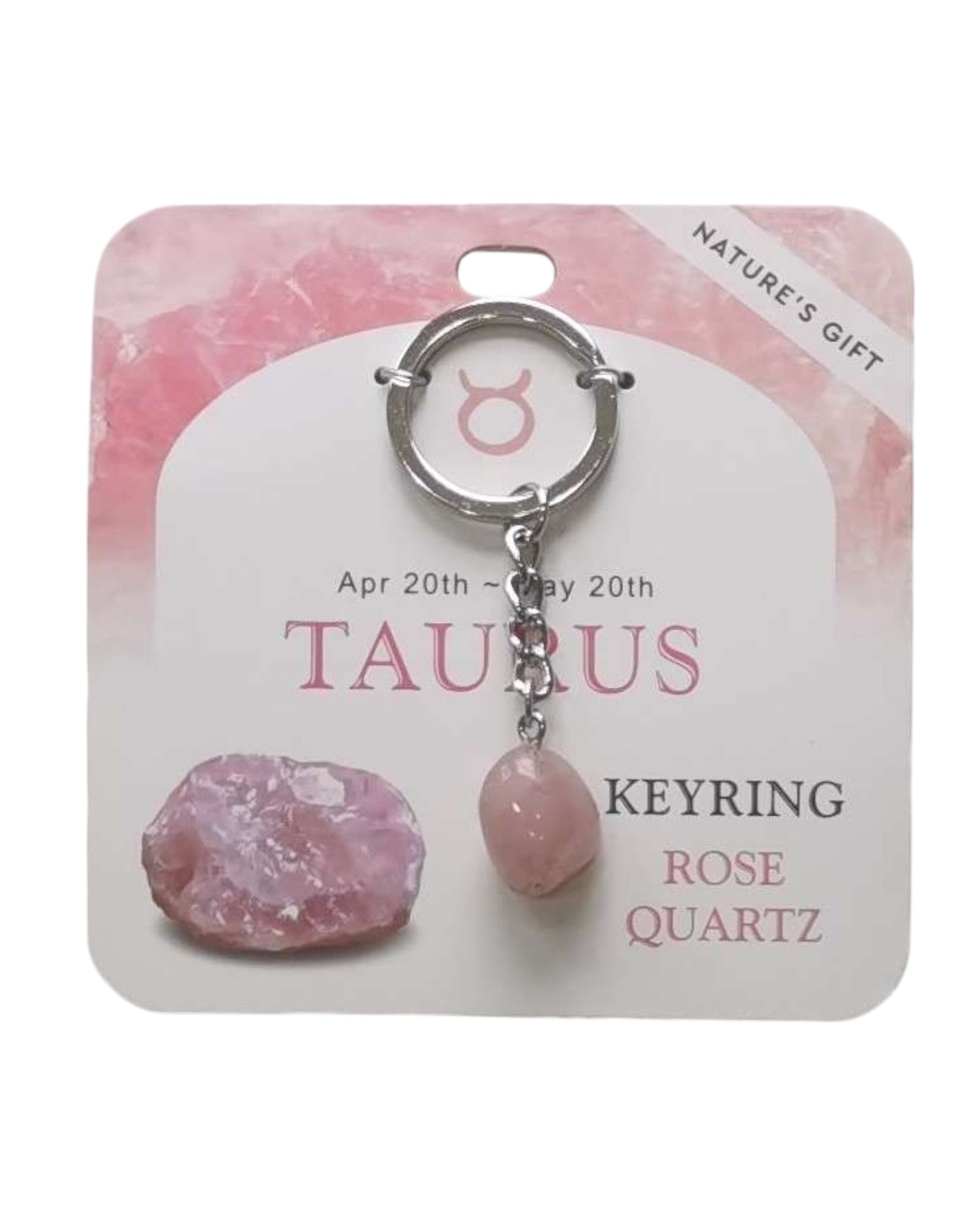 Rose Quartz- Taurus Keyring – Snazzi Gifts - Main Image