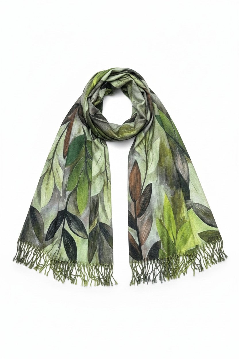 Trailing Leaves Scarf - Lime