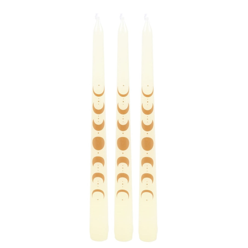 Set of 3 Off White Moon Phases Taper Dinner Candles NEW!