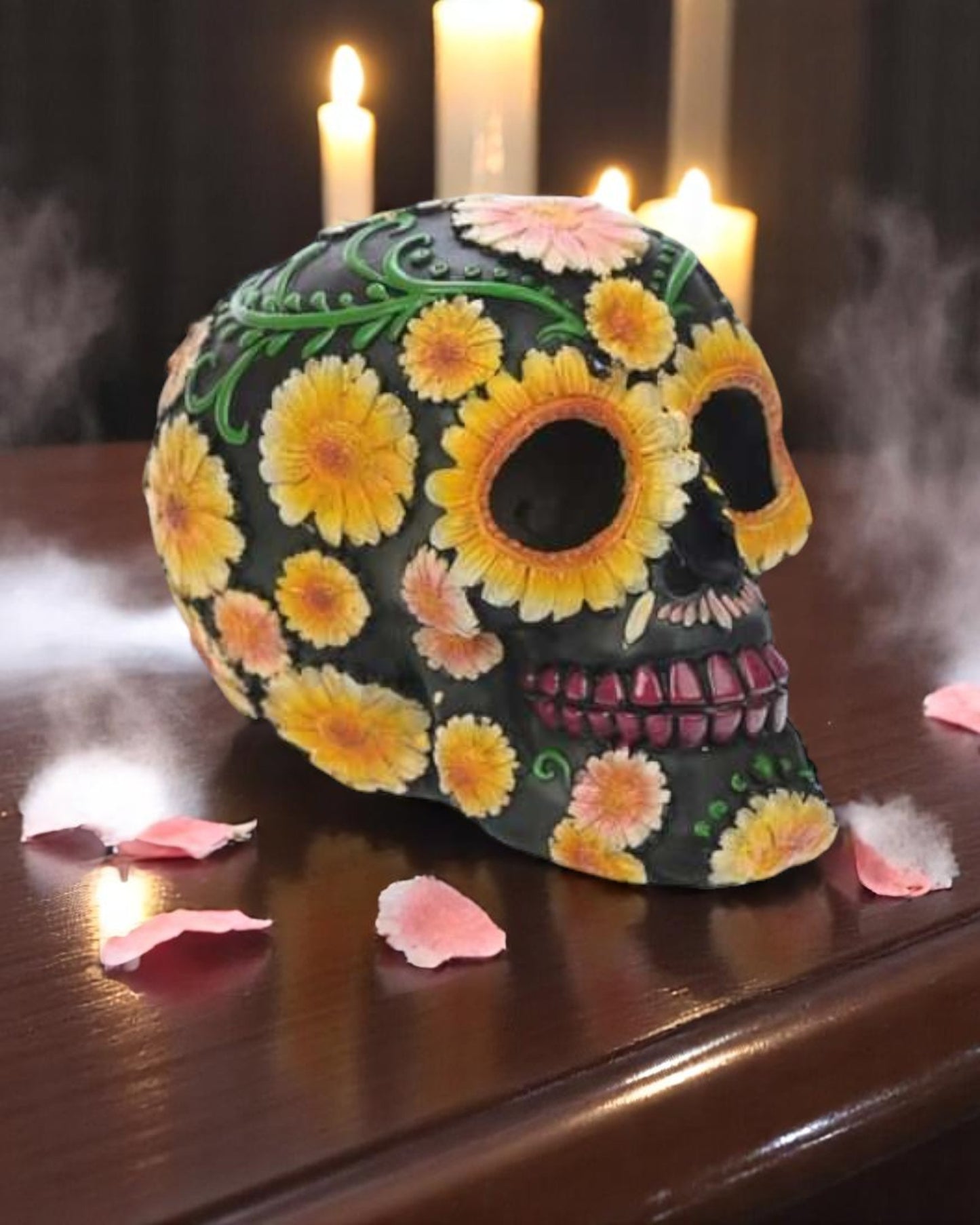 Day of the Dead Skull Head with Daisy Floral Motif